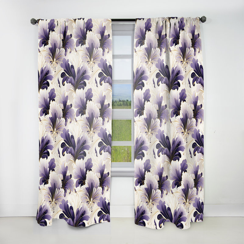 Damask Purple And White Art Deco Pattern I - Bohemian Velvet Curtain - Room Darkening - 1 panel, 52" W x 108" L