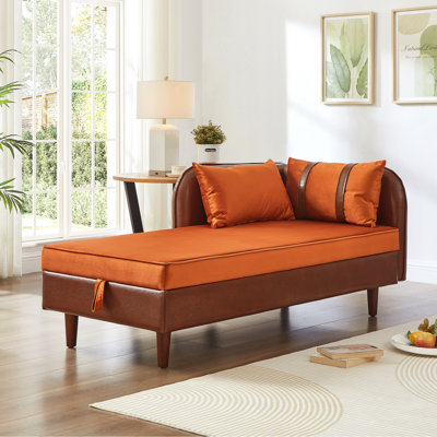 65" Storage Chaise Lounge Sofa Pu And Velvet