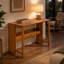 Bureau pliant en bambou brun 40,35 × 21,36 × 29,74 pouces, avec charnières en acier et tablette pour chambre, dortoir ou bureau