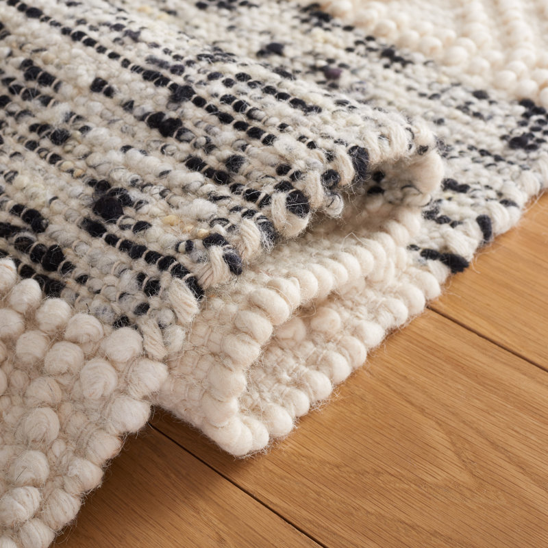 Archie-John Hand Woven Wool/Cotton Striped Rug in Black/Ivory, Rectangle 4' x 6'