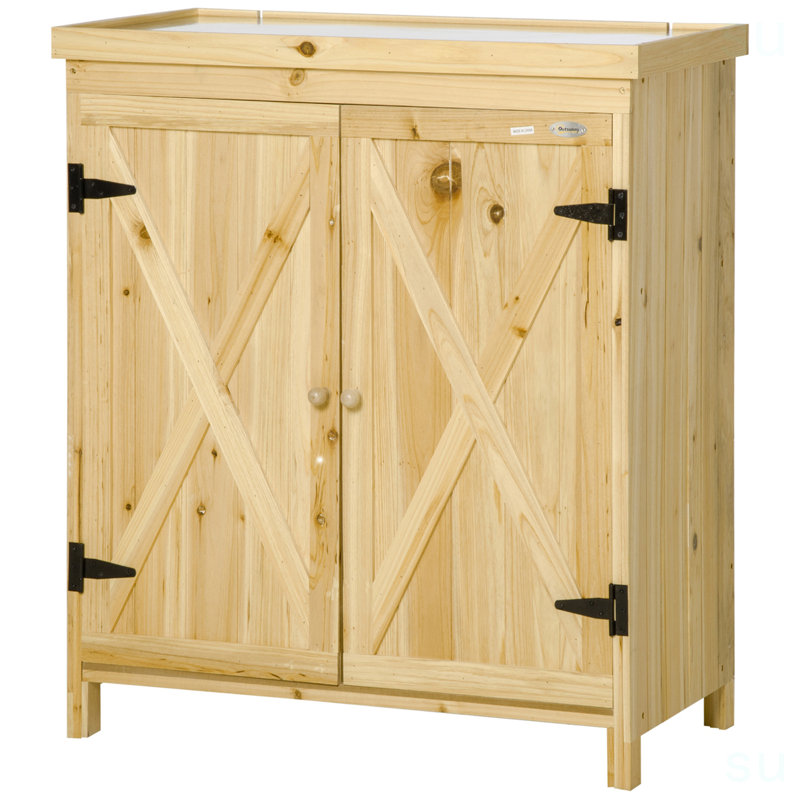 Outsunny Garden Storage Cabinet, Outdoor Tool Shed With Galvanized Top And Two Shelves For Yard Tools Or Pool Accessories