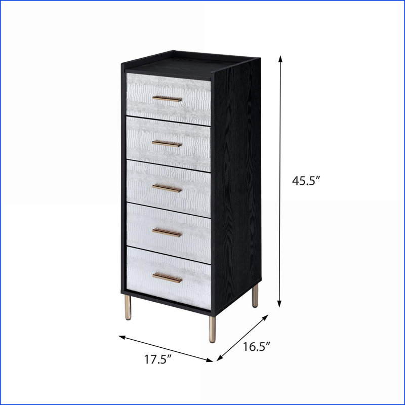 Armoire à bijoux avec 4 tiroirs Miroir de salle de bain relevable | Noir et noir Argent | Bois et amp; Métal