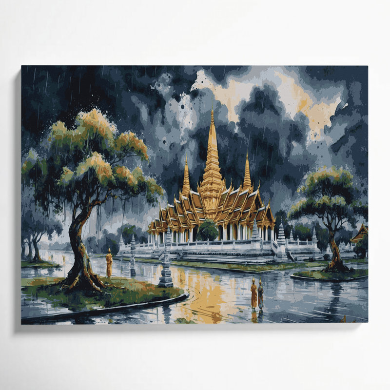 Art mural sur toile avec villes bleues «Vientiane Laos», H 20 po x l 24 po
