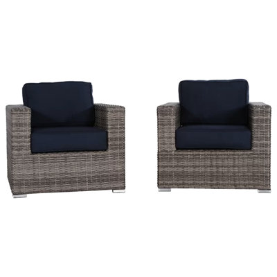 2 Grey Lounge Chairs - Water-repellent, Comfortable Seating Outdoor Furniture In Gray Cushions, Elegant Style