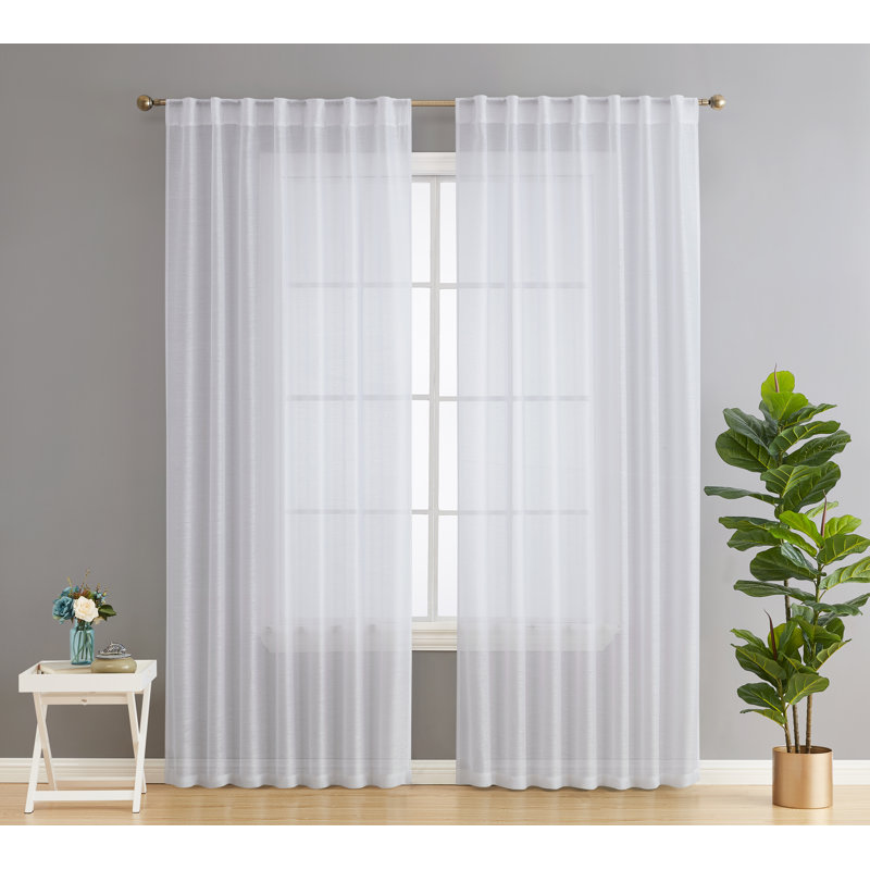 Lauren Semi Sheer Curtain Pair, White, 54" W x 84" L