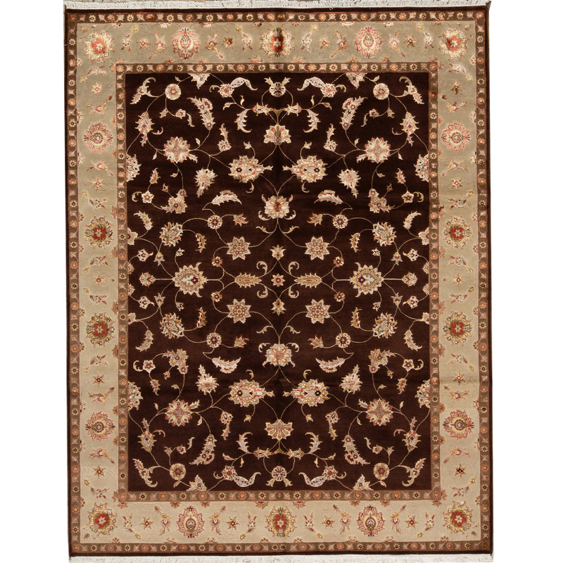 Tapis noir et crème noué à la main de haute qualité