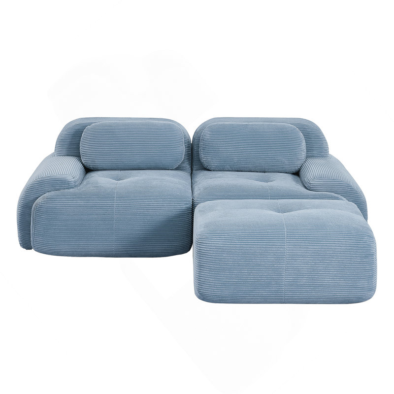 Canapé modulaire en L de 82 po en velours côtelé doux, combinaisons multiples, accoudoirs courbés, sans assemblage requis, éponge à haute résilience, bleu