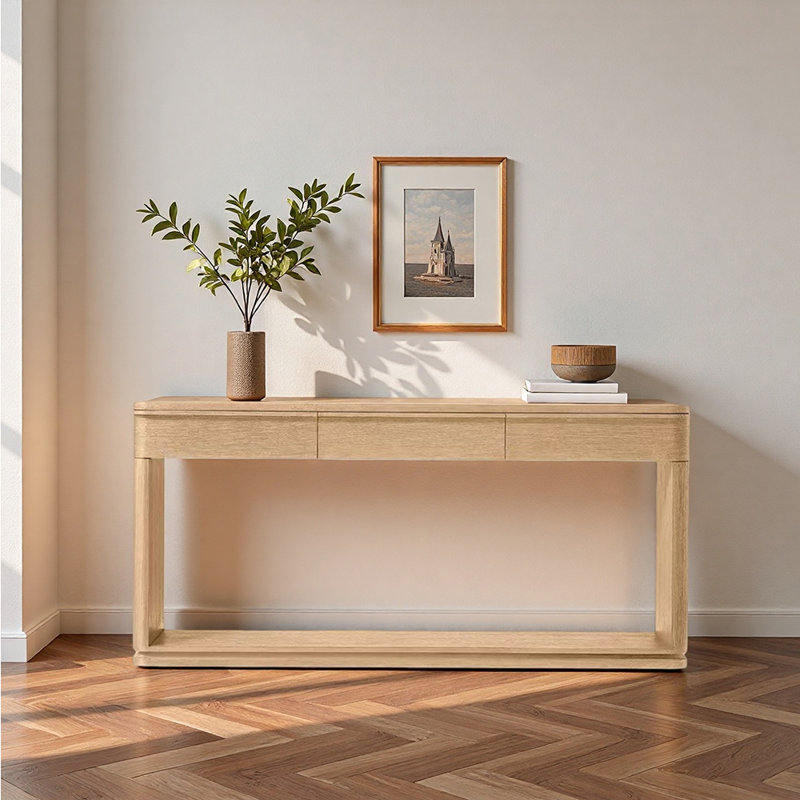 Console en bois massif de style moderne, 33.8" H x 59.8" W x 13.7" D, Bois naturel