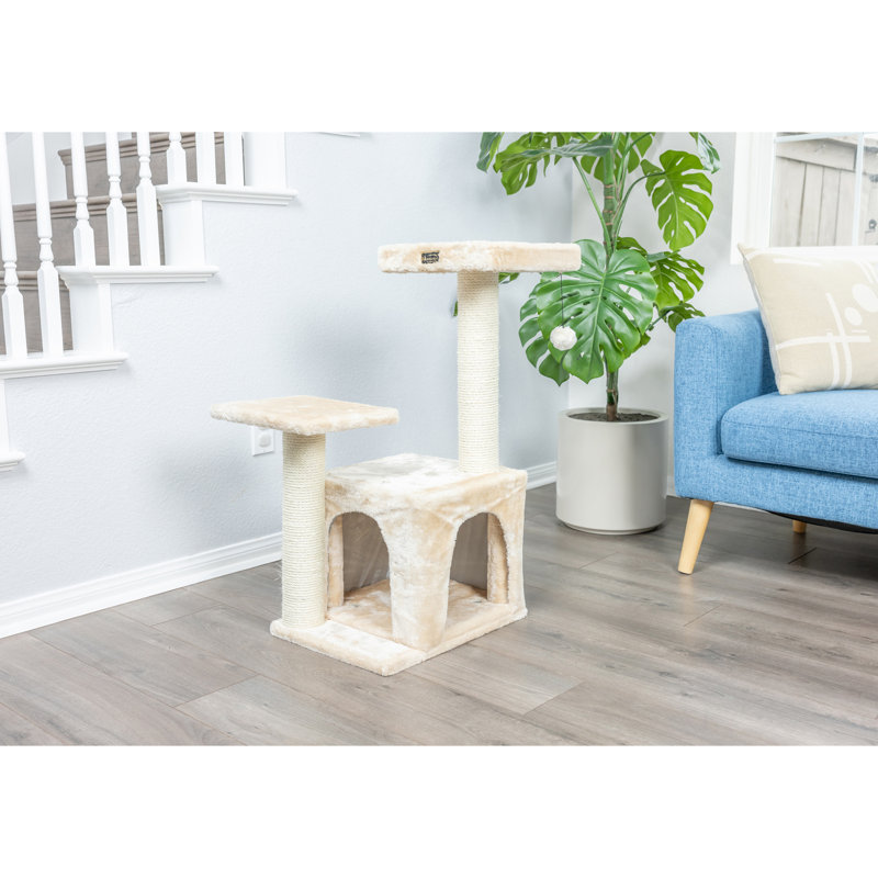 Beige Sisal and Plush 32-Inch Cat Tree with Playhouse