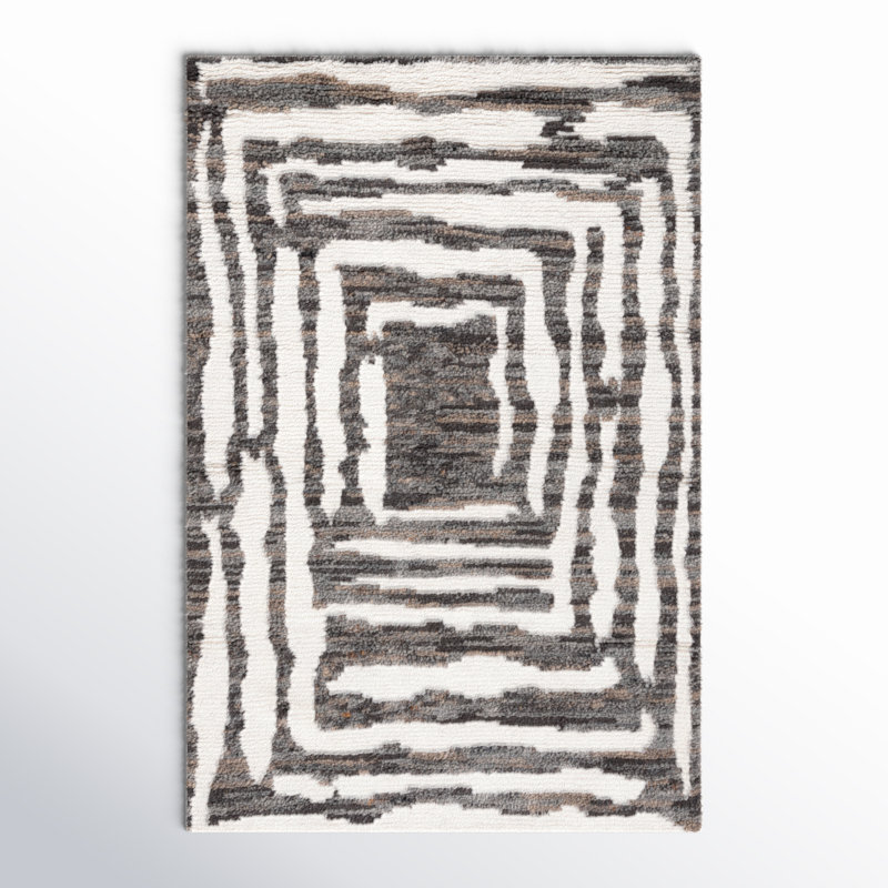 Tapis abstrait en laine noué à la main Kass, Rectangle 4 pi x 6 pi