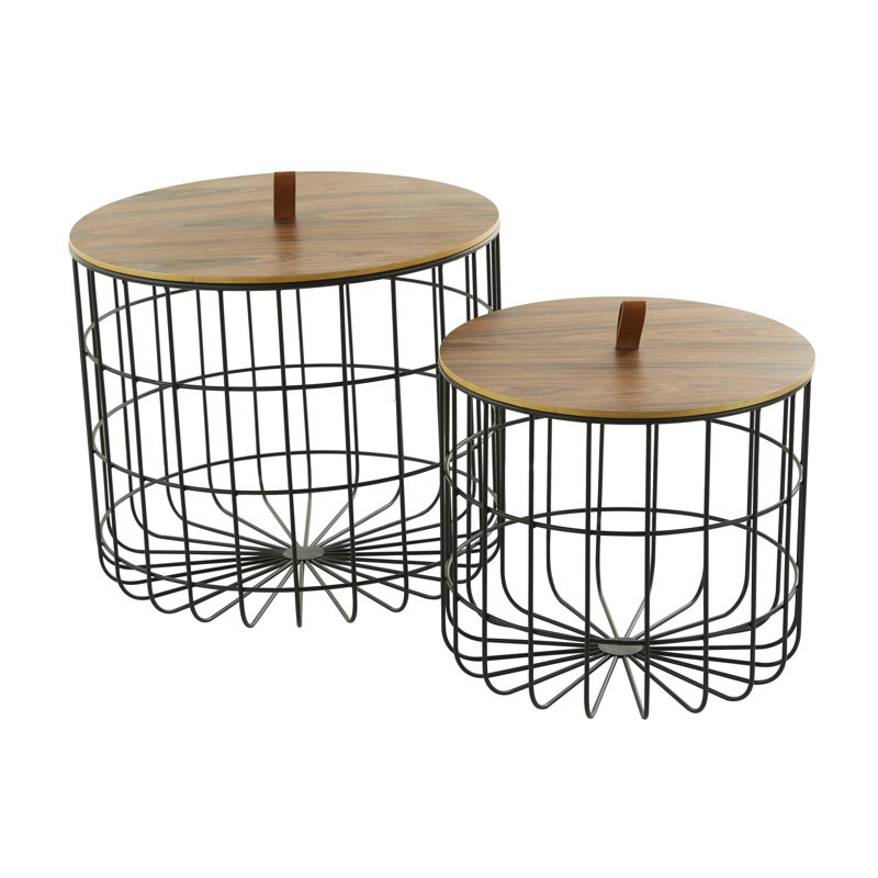 Panier de rangement décoratif et fonctionnel en métal avec couvercles en bois