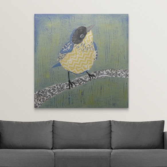 Patchwork Wren " Patchwork Wren II " by Grace Popp, 10" H x 10" W x 1.5" D, Canvas