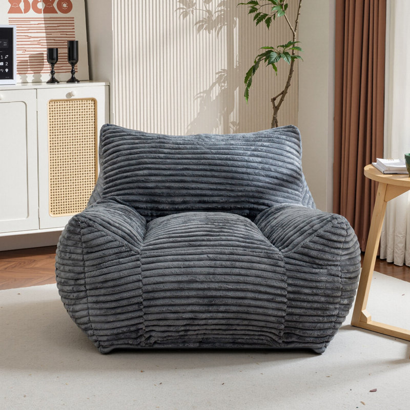 Fauteuil à billes en velours côtelé Compression, Velours côtelé gris bleu