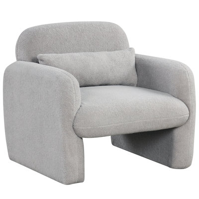 Modern Accent Chair Sherpa Fabric Upholstered Armchair w/ Waist Pillow