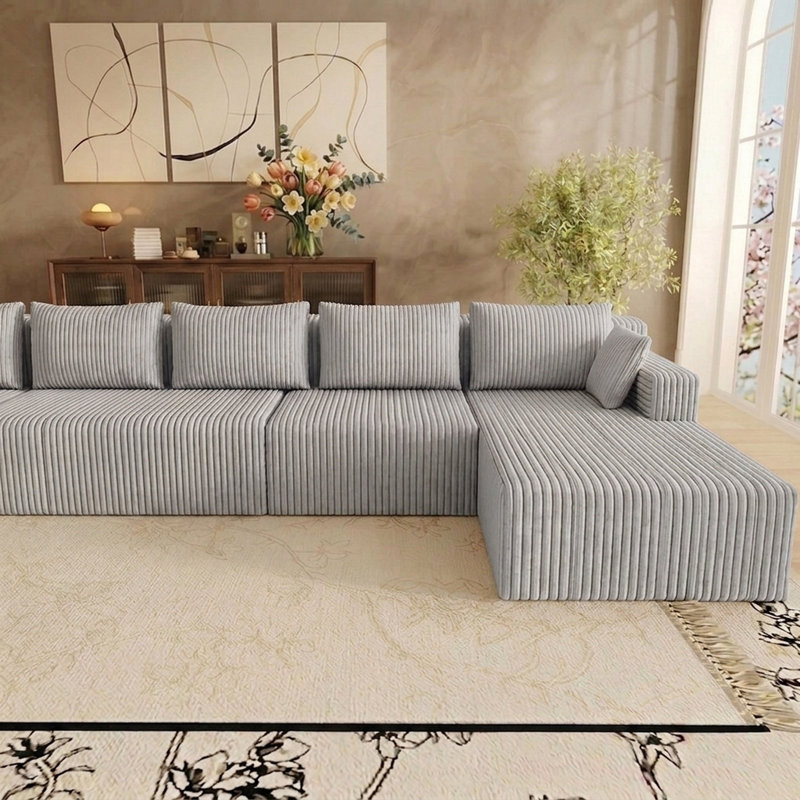 Canapé modulaire en forme de U de 160 po pour salon Canapé modulaire surdimensionné sans os, Gris clair