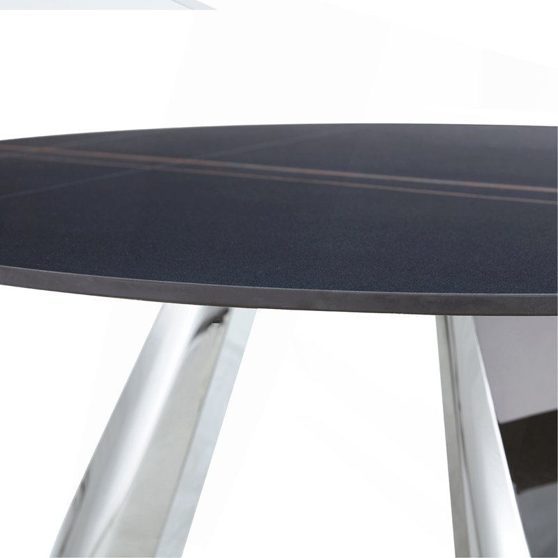 Table en pierre frittée avec pieds en acier, Noir et or