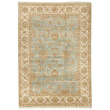 Hand Knotted Wool Area Rug in Light Blue And Cream