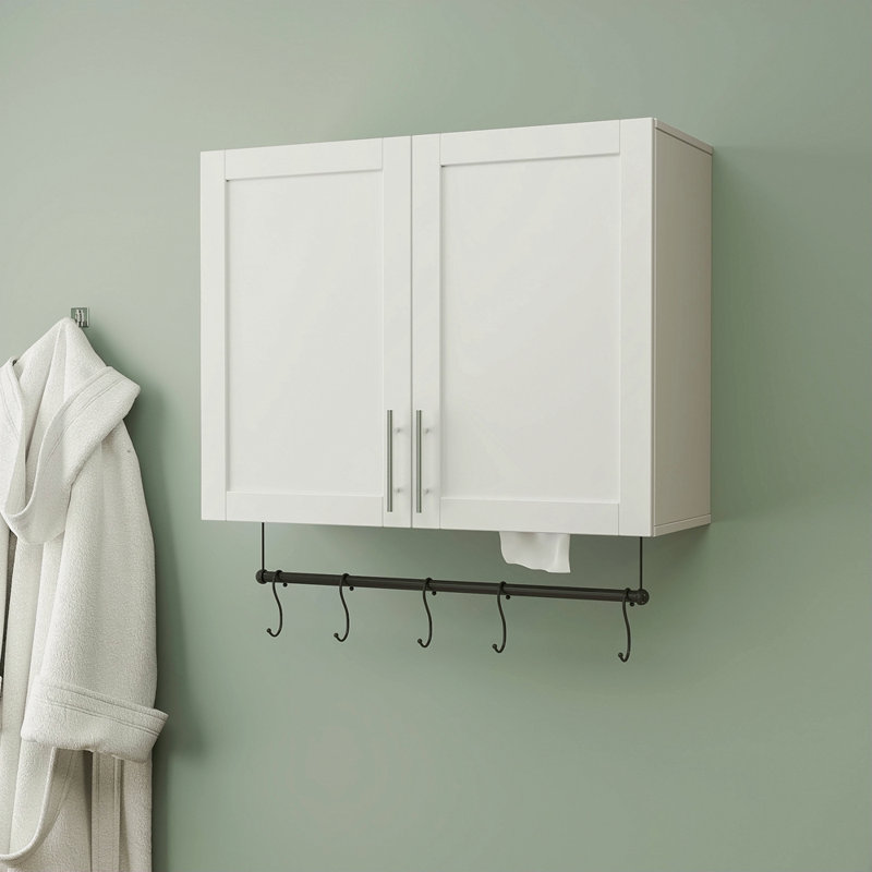 Armoire murale de salle de bain avec tablette réglable, barre à serviettes, 5 crochets, armoire de rangement au-dessus de la toilette pour la salle de bain, cuisine