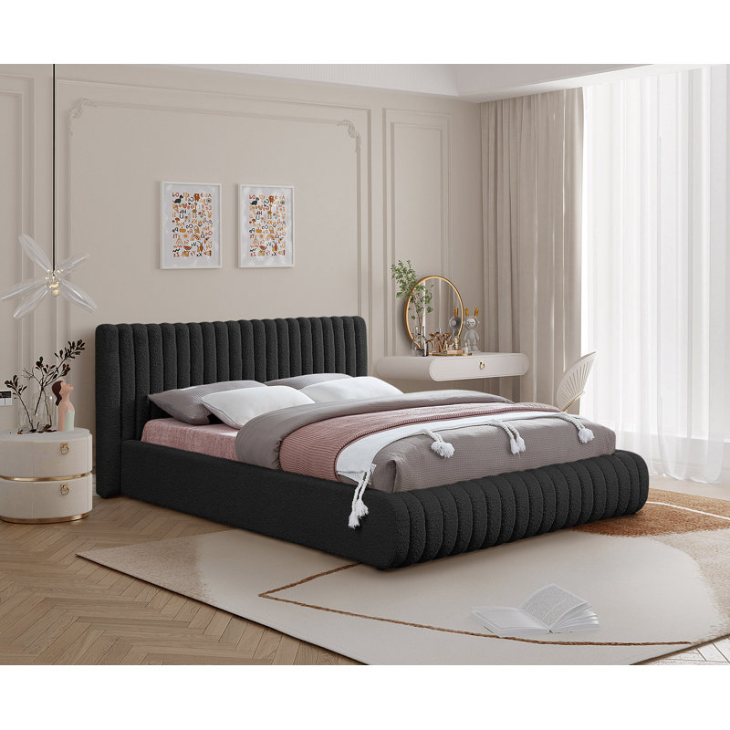 Nash Tufted Panel Bed, Full, Black Boucle Fabric