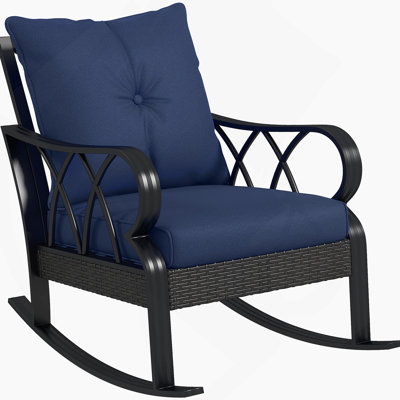 Outsunny Outdoor Wicker Rocking Chair With Padded Cushions, Aluminum Furniture Rattan Porch Rocker