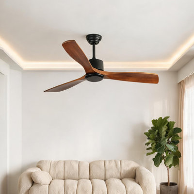 Ventilateur de plafond encastré en bois naturel clair de 52 pouces, à télécommande, à six vitesses, conçu pour résister à l'humidité