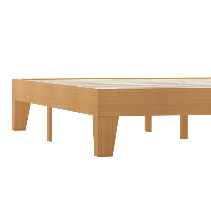 Natural Pine Queen Platform Bed Frame with Wooden Slats