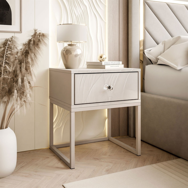 45 W Metal Bedside Table, cashmere matt/ Crystal handle
