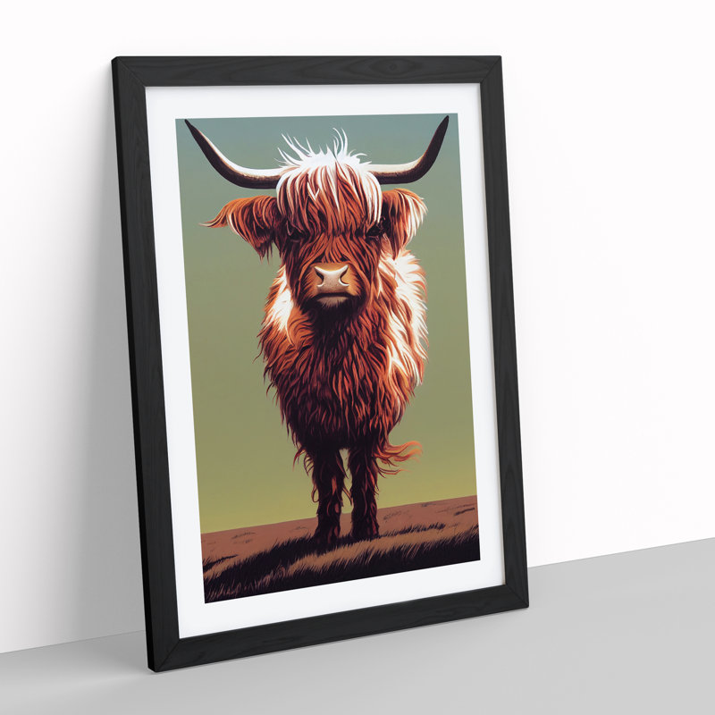 A Curious Highland Cow - Single Picture Frame Print, Black Framed, 64cm H x 46cm W x 2cm D
