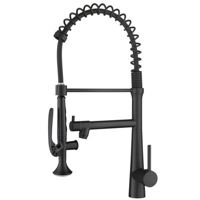 Robinet d'évier de cuisine robuste - Adaptateur de style tiroir noir mat à poignée simple pré-rinçage commercial