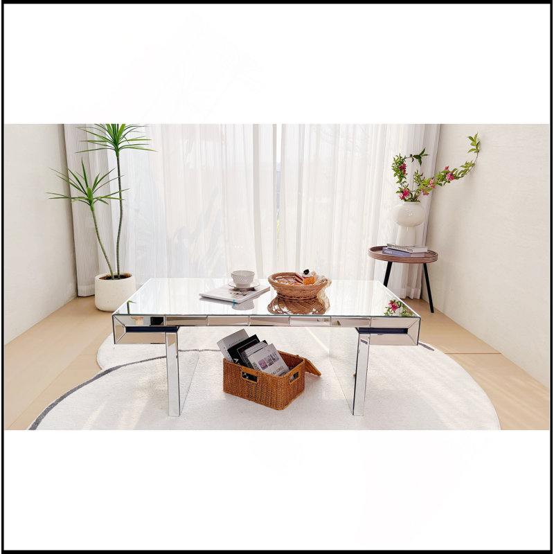 Luxurious Rectangular Mirror Coffee Table With Fluted Glass And Modern Design
