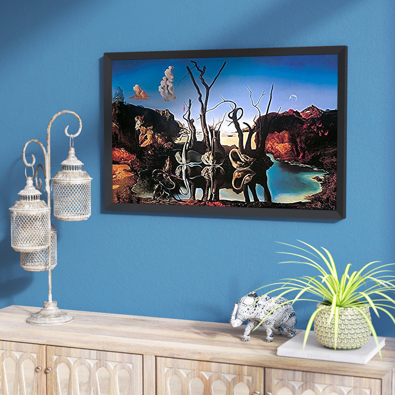 «Swans Reflecting Elephants», reproduction encadrée
