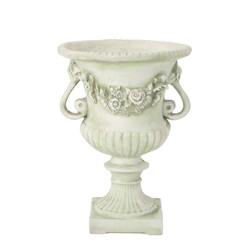 Geffrey 24" H Magnesium Oxide Urn Planter with Drainage Hole and Stopper, White Moss