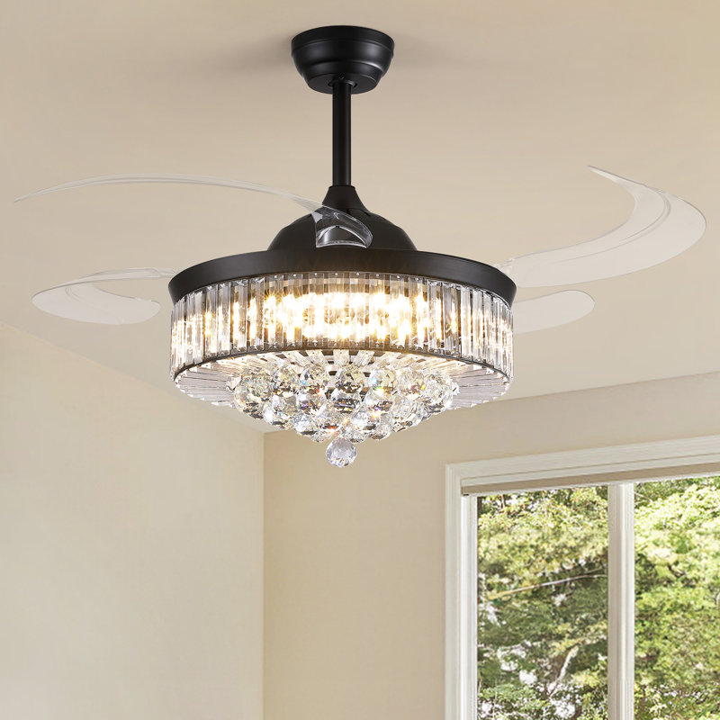 Ventilateur de plafond en cristal Houstyn, 42", Noir