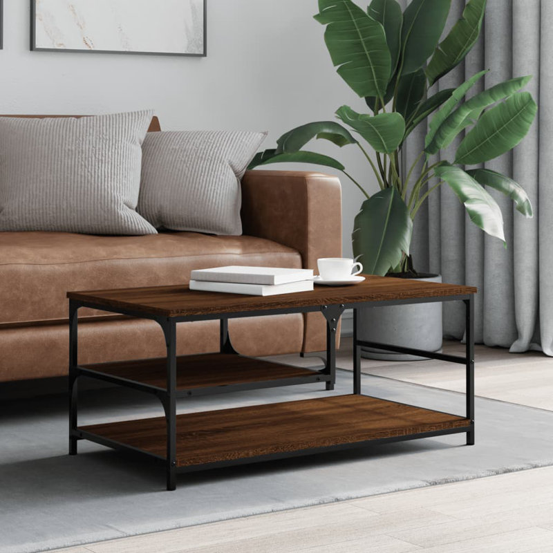 Sandin Four Leg Coffee Table with Storage, Brown Oak