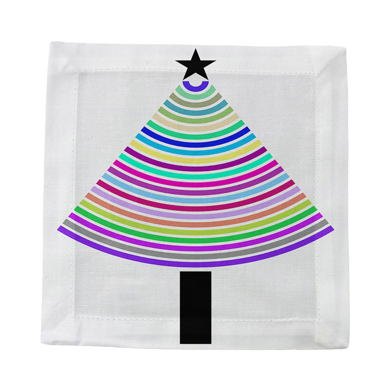 Christmas Tree Brights Hemstitch Cocktail 6" Linen/Cotton Napkin