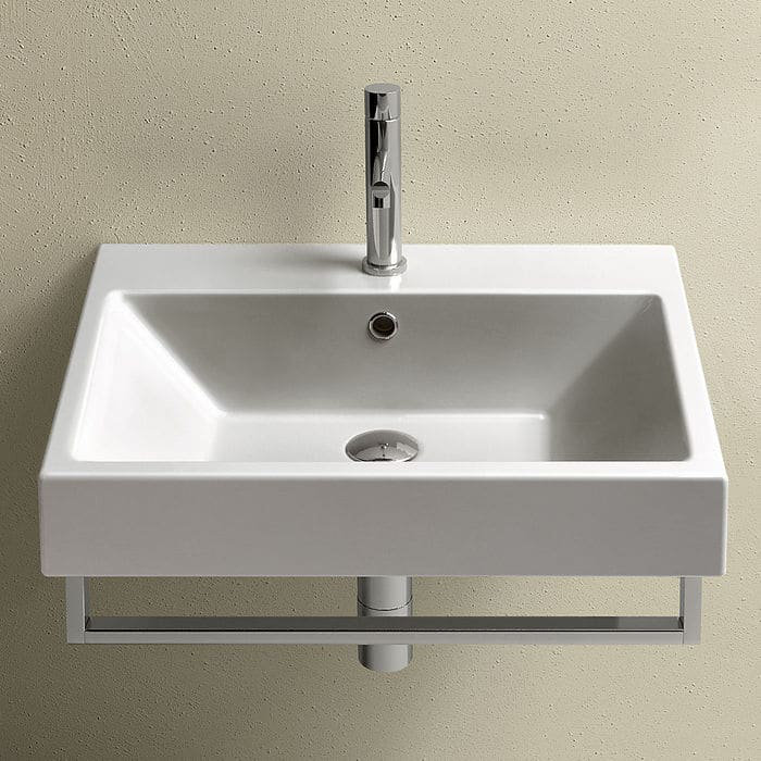Lavabo de salle de bain mural en céramique 23,62 "Zero 60, Simple, blanc