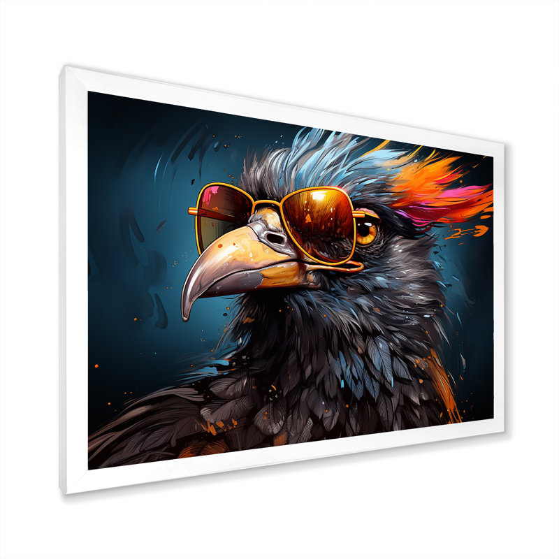 " Cool Bird Abstract Aviators ", White Single Picture Framed, 16" H x 32" W x 1" D