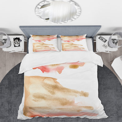 Nuage abstrait rose, or, rouge et beige - Ensemble de housse de couette moderne - Polyester en microfibre