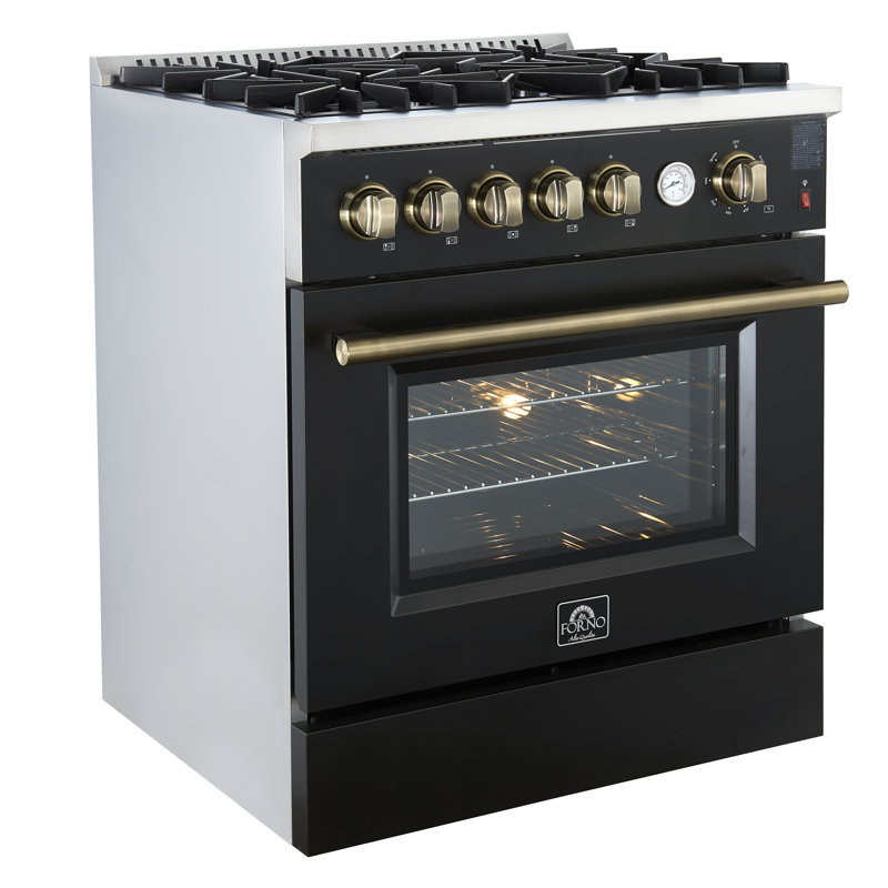 Giovanni 30-inch Freestanding Gas Range White or Black & Antique Brass Design, 5 Sealed Burners 67,000 BTU, 4.32 cu. ft. Convection Oven with Air fryer, Wok Support and Griddle