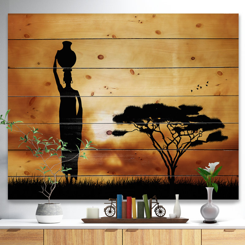 Paysage, arbre africain solitaire, photographie sur toile - arbre solitaire, H 36 po x l 46 po x P 1,5 po, Bois