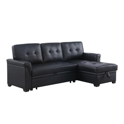 84"W Vegan Leather Modern Reversible Sleeper Sectional Sofa With Storage Chaise