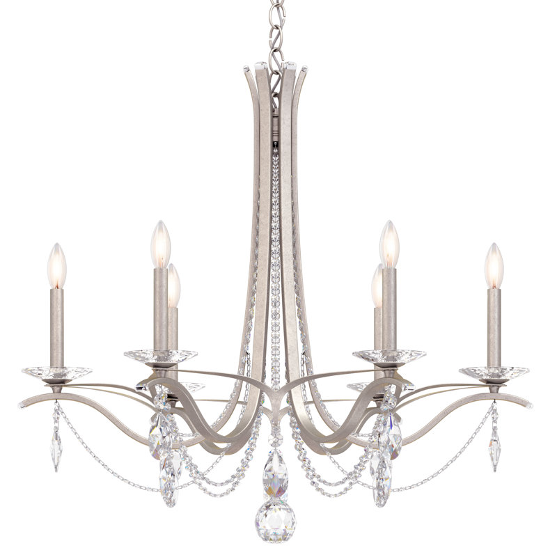 Vesca 6 - Light Chandelier, Antique Silver, Clear Heritage Crystal