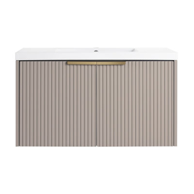 Meuble-lavabo mural 36 po avec lavabo en résine et portes à fermeture en douceur - élégance moderne, fonctionnalité ultime