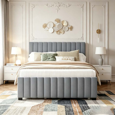 Lit plateforme tapissier en velours avec lit gigogne simple