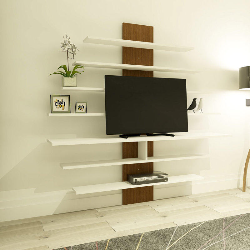 Floating TV Stand for TVs up to 65", Walnut/White