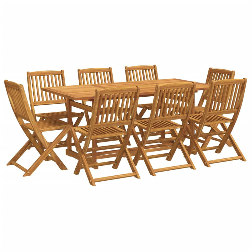 Acacia Solid Wood Patio Dining Set Rectangular Table, 8 Pieces: Table, 8 Chairs