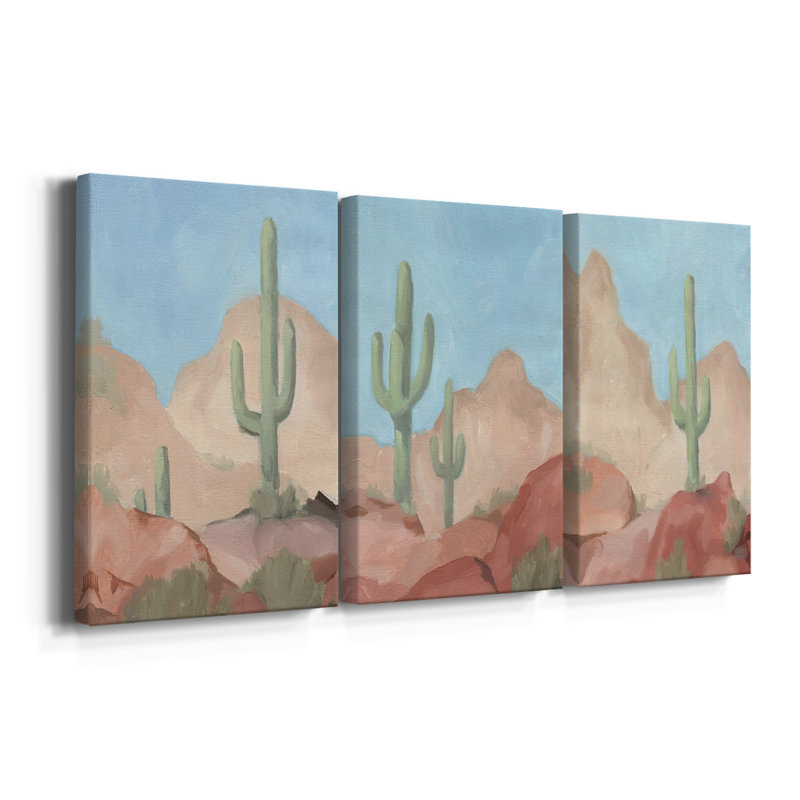 Sunny Saguaro I - Toile tendue avec châssis sur mesure - 3 pièces