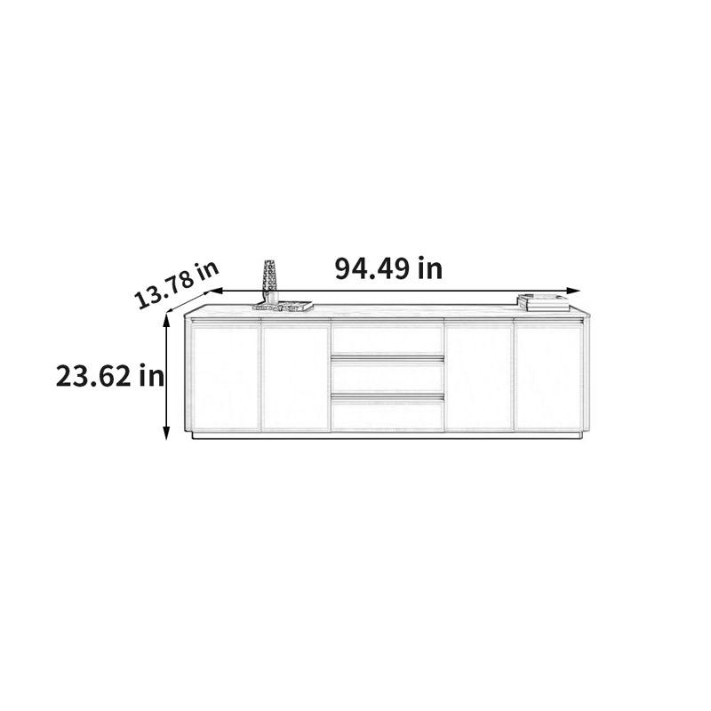 Meuble télé haut de gamme sur pied, 23.62"H x 94.49"W x 13.78"D, Orange