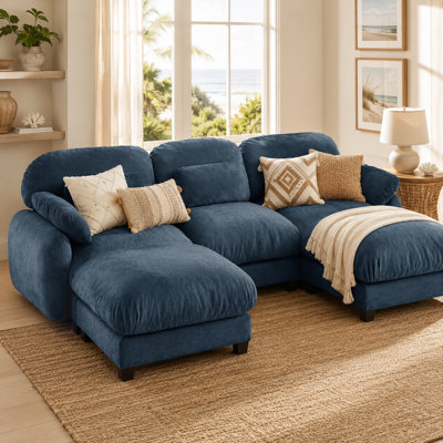 Ensemble de canapés modulaires en forme de U Celnovira Cloud pour 3 personnes avec 2 poufs détachables, canapé d'angle large et profond en chenille moelleuse, coussins en mousse et ressorts, 3 coussins lombaires