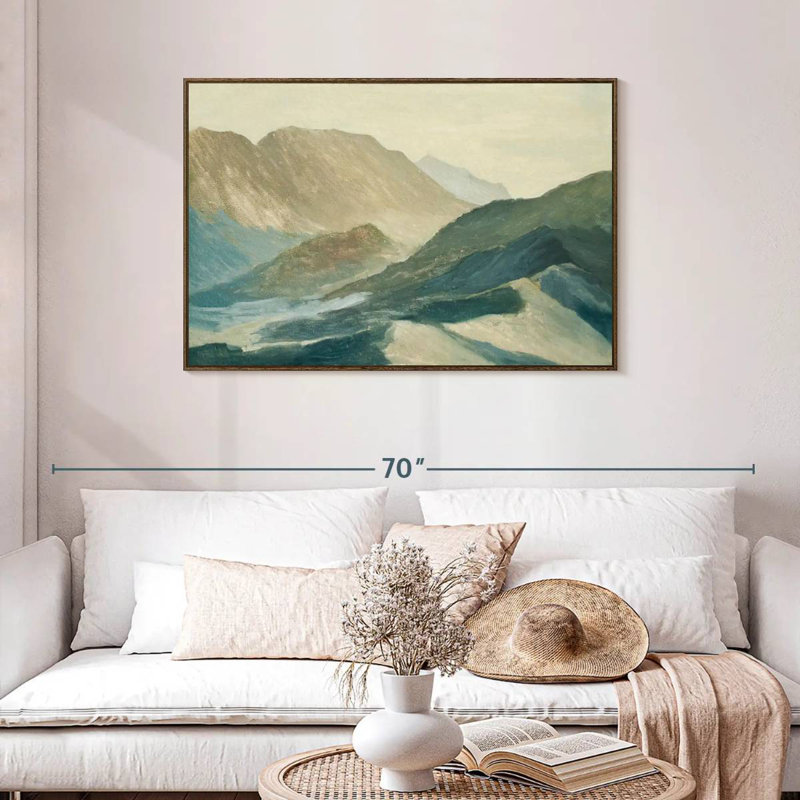 Silhouette de montagne, Cadre flottant en noyer, 43 po x 29 po